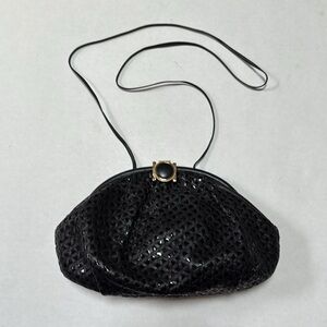 Vintage Sharif  Black Woven Crossbody/Clutch